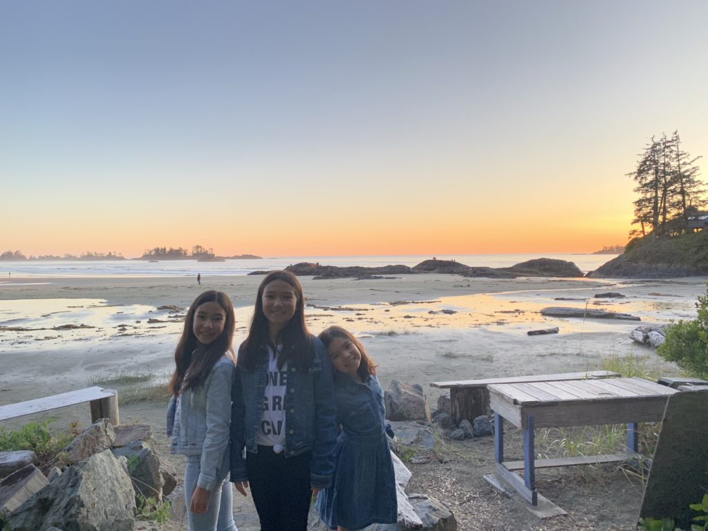 My three daughters on the beach in Tofino